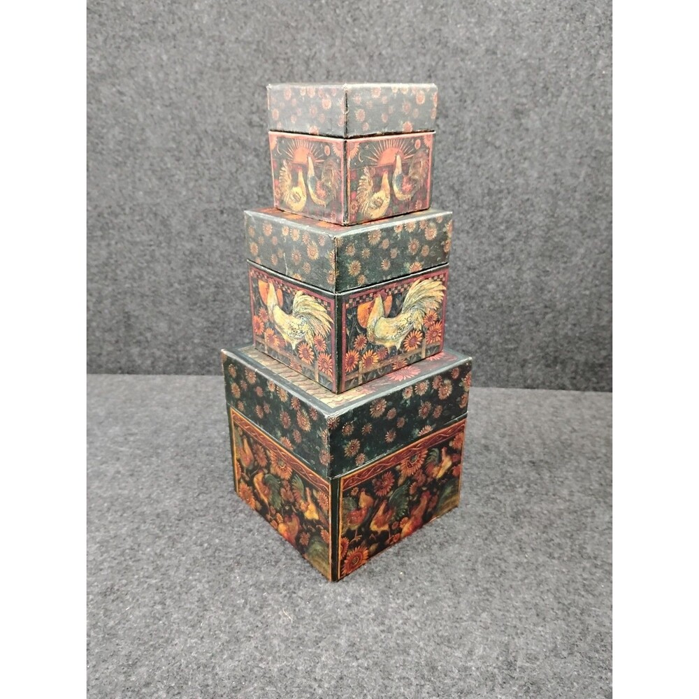 Bob’s Boxes Set of 3 Susan Winget Art Nesting Decorative Boxes Rooster Chicken